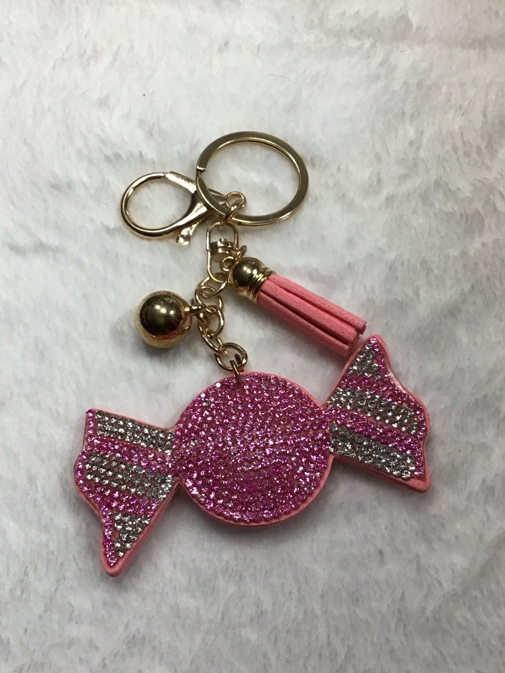 Pink Glitter Candy Tassel Keychain